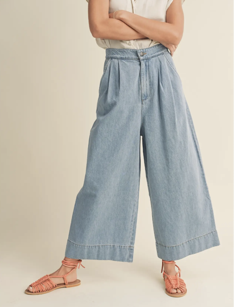 MIOU MUSE WIDE LEG WASHED DENIM CROP PANT