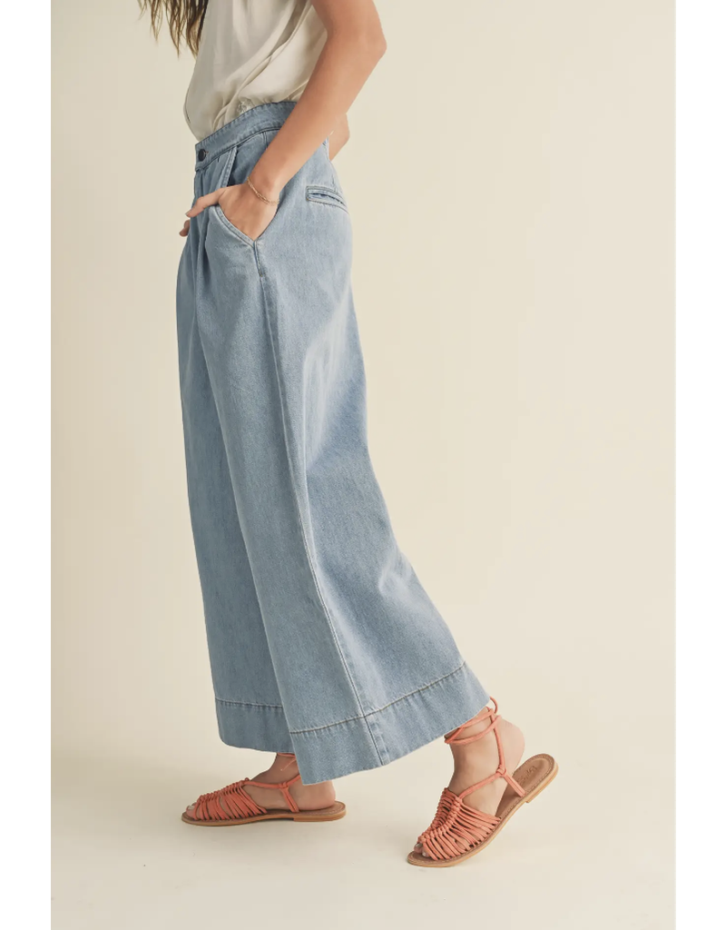 MIOU MUSE WIDE LEG WASHED DENIM CROP PANT