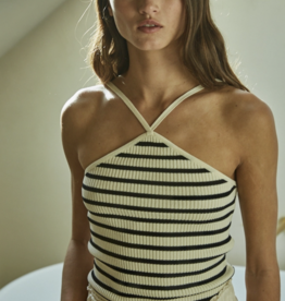 BY TOGETHER STRIPED RIBBED HALTER TOP