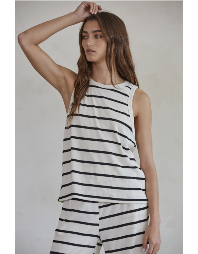 BY TOGETHER RIBBED STRIPE CREW NECK TANK