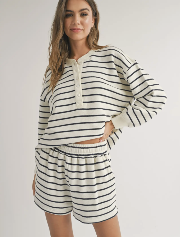 MIOU MUSE STRIPED TERRY BUTTON TOP
