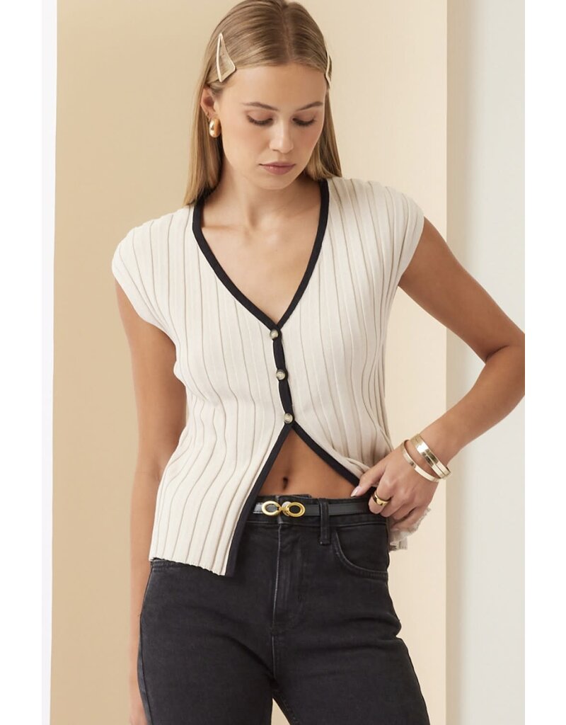 ILLA ILLA TAUPE/BLACK KNIT TOP