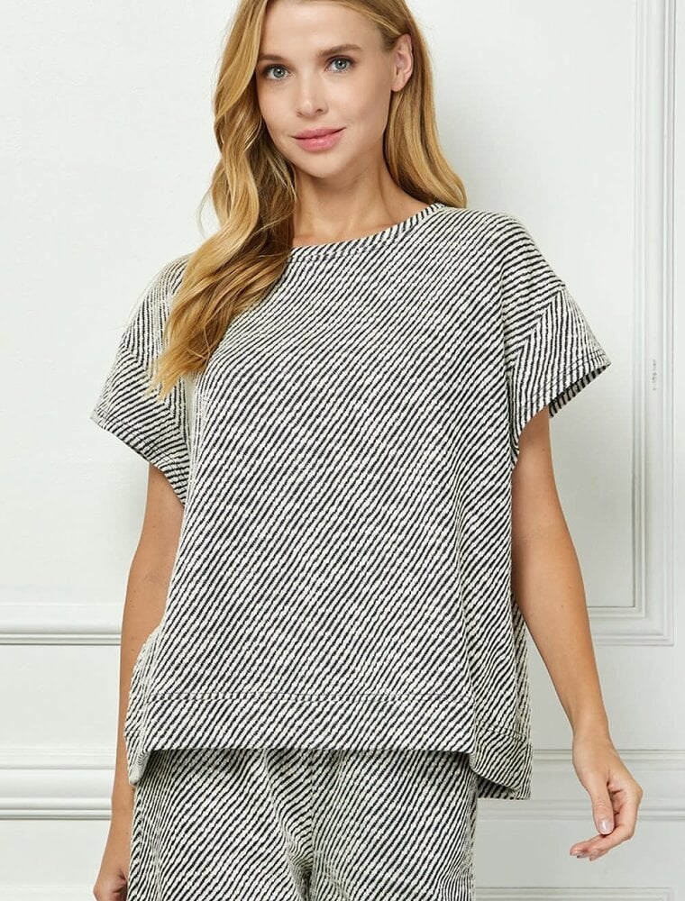 SEE AND BE SEEN DIAGONAL STRIPED SHORT SLEEVE TOP