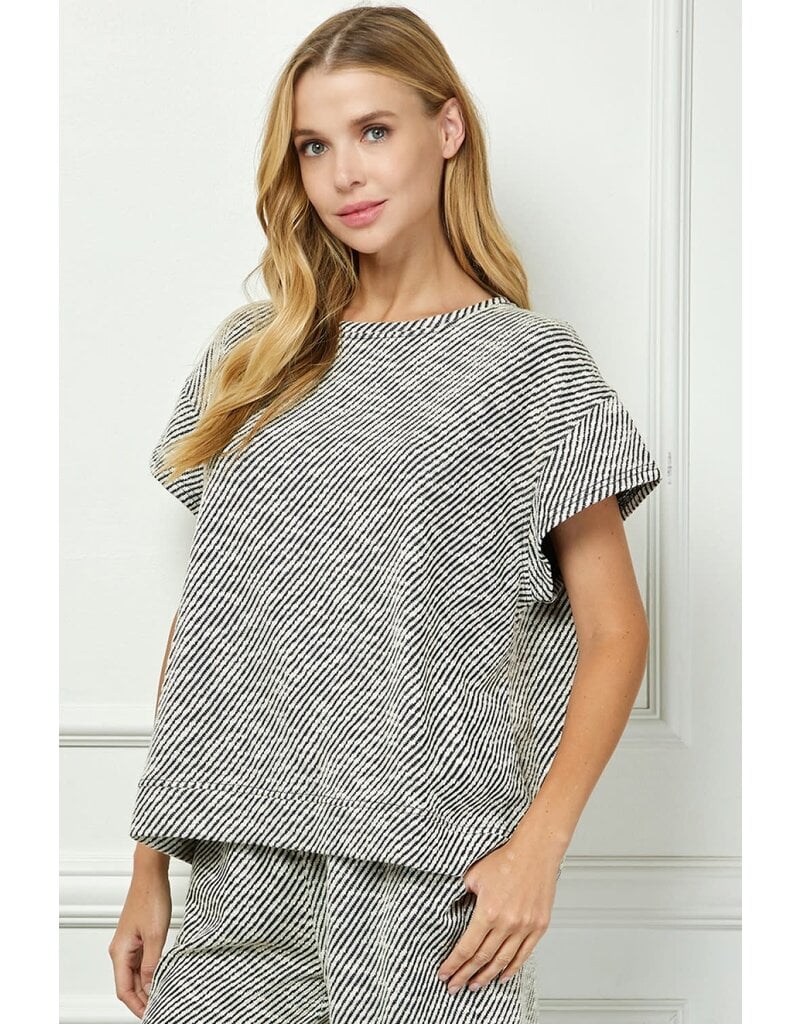 SEE AND BE SEEN DIAGONAL STRIPED SHORT SLEEVE TOP