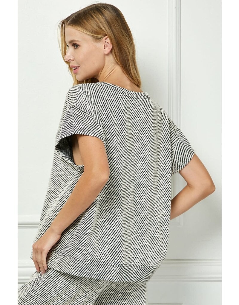 SEE AND BE SEEN DIAGONAL STRIPED SHORT SLEEVE TOP