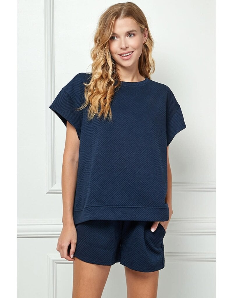 SEE AND BE SEEN TEXTURED SHORT SLEEVE SWEATSHIRT