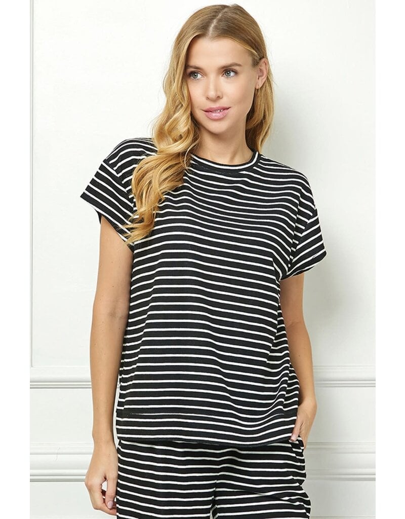 SEE AND BE SEEN STRIPED SHORT SLEEVE LOUNGE TOP