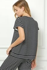 SEE AND BE SEEN STRIPED SHORT SLEEVE LOUNGE TOP