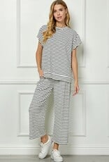 SEE AND BE SEEN STRIPED SHORT SLEEVE LOUNGE TOP