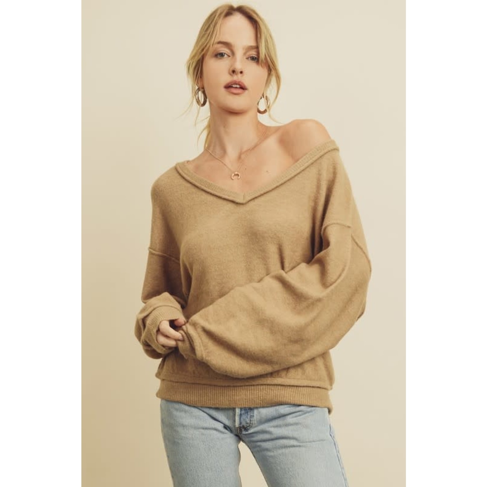 Slouchy V-Neck Pullover Sweater