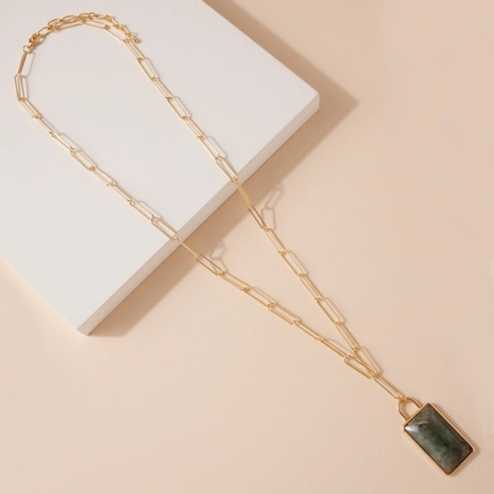 Labradorite Pendant Necklace on Paperclip Chain