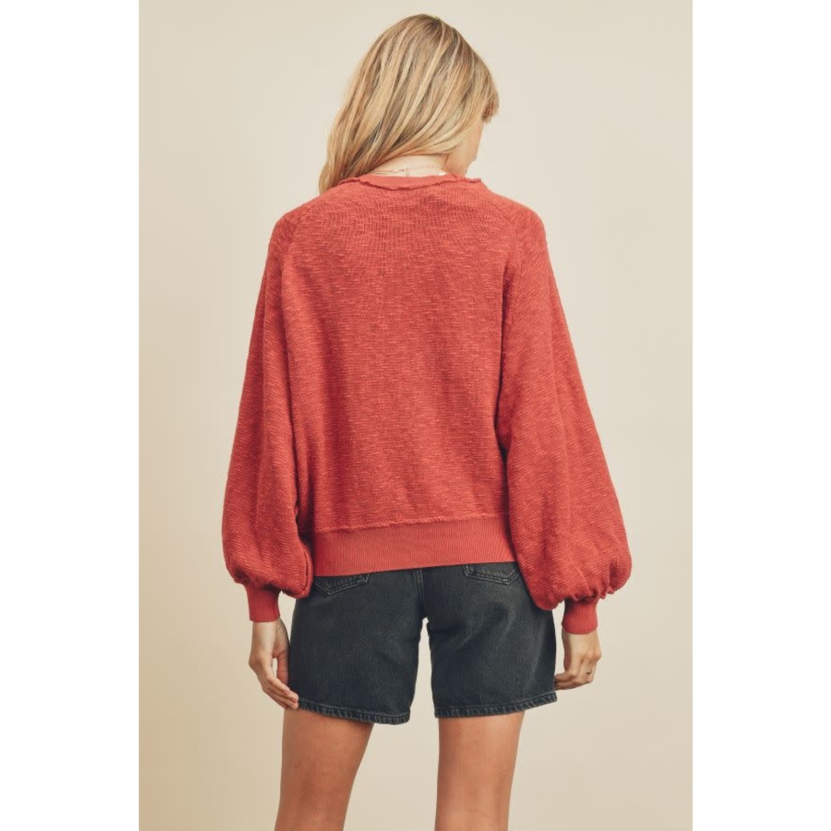 Bubble Sleeve Sweater - Crimson