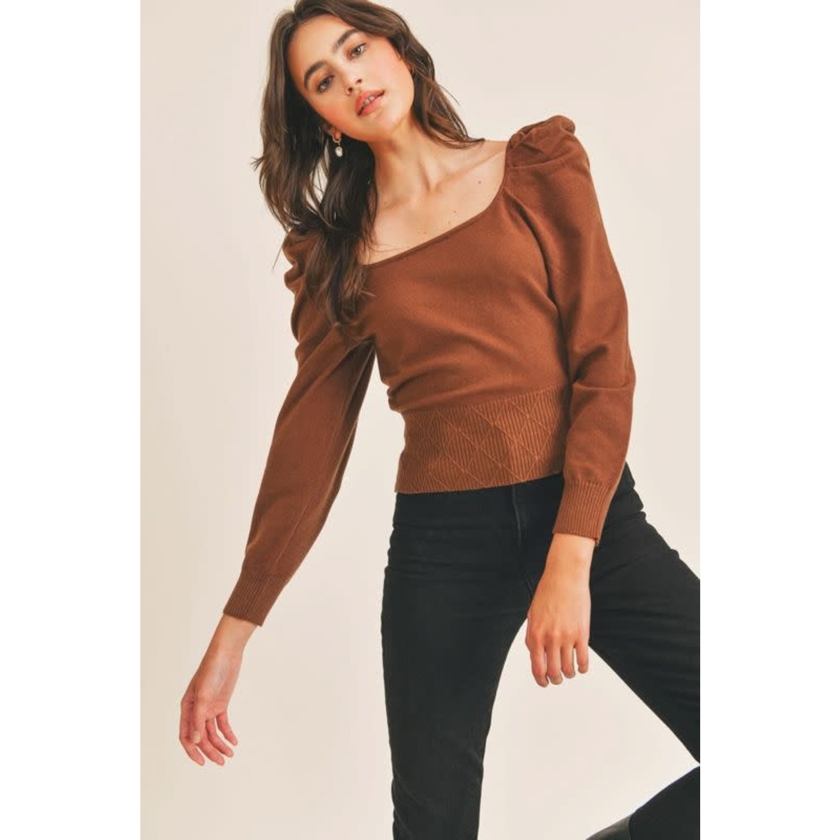 Maeve Square Neck Puff Sleeve Sweater