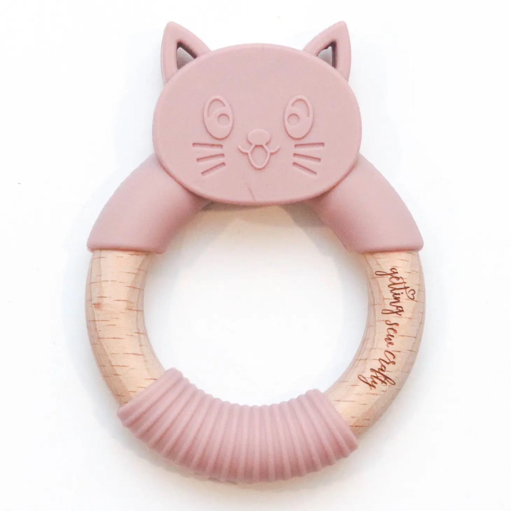 Silicone + Wood Ring Teether - Pink Kitty