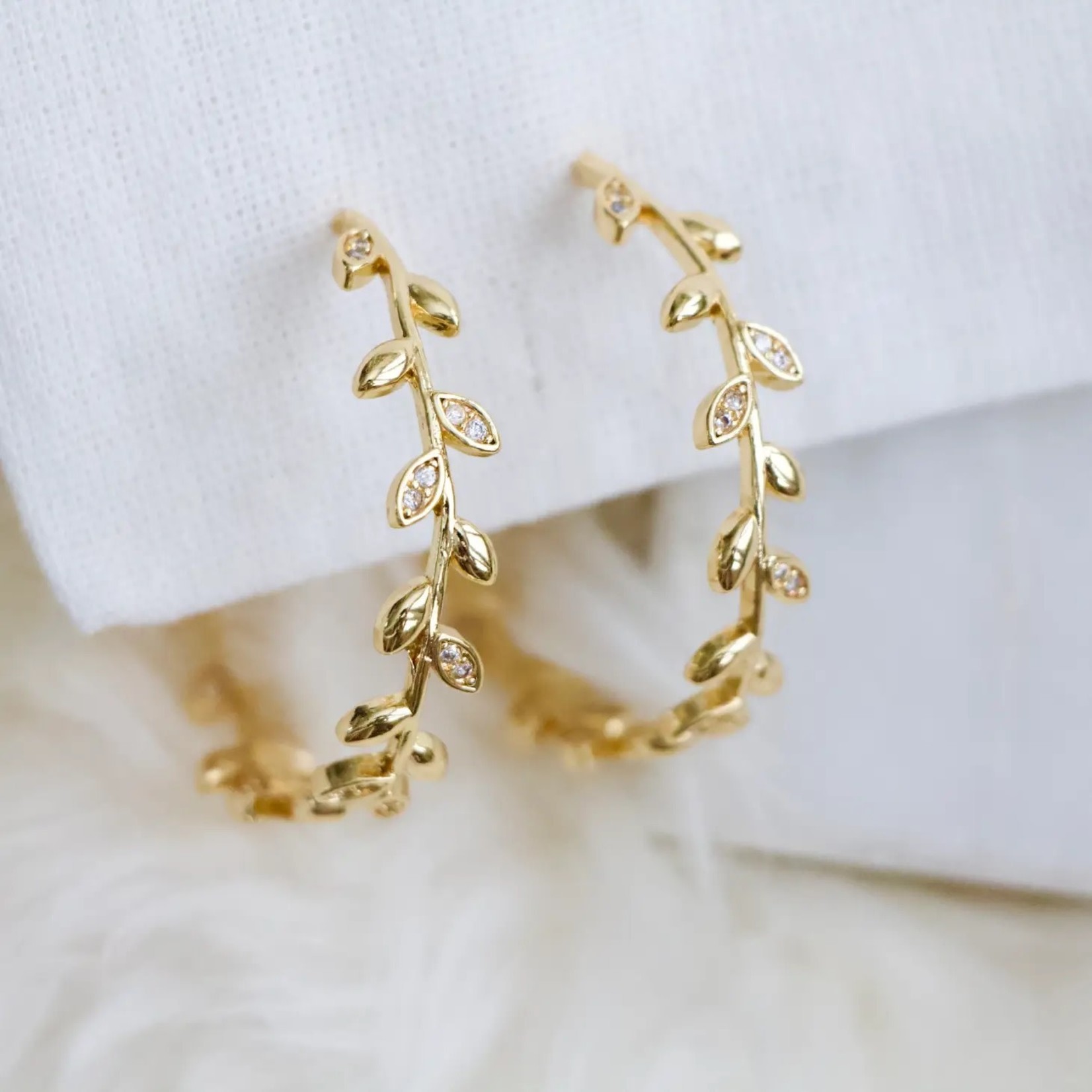 Crystal Leaf Hoop Earrings