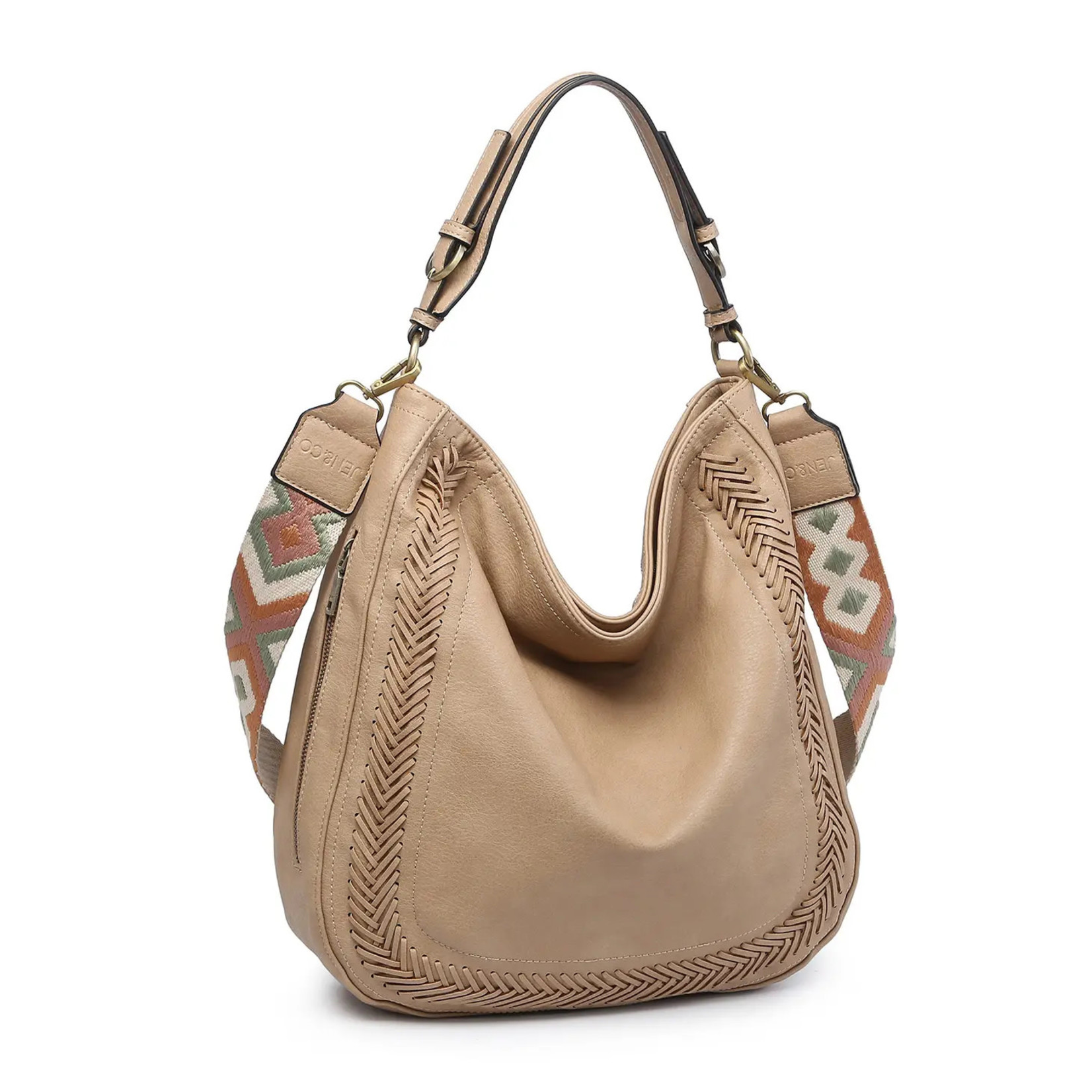 Aris Whipstitch Hobo Crossbody with Guitar Strap - Taupe