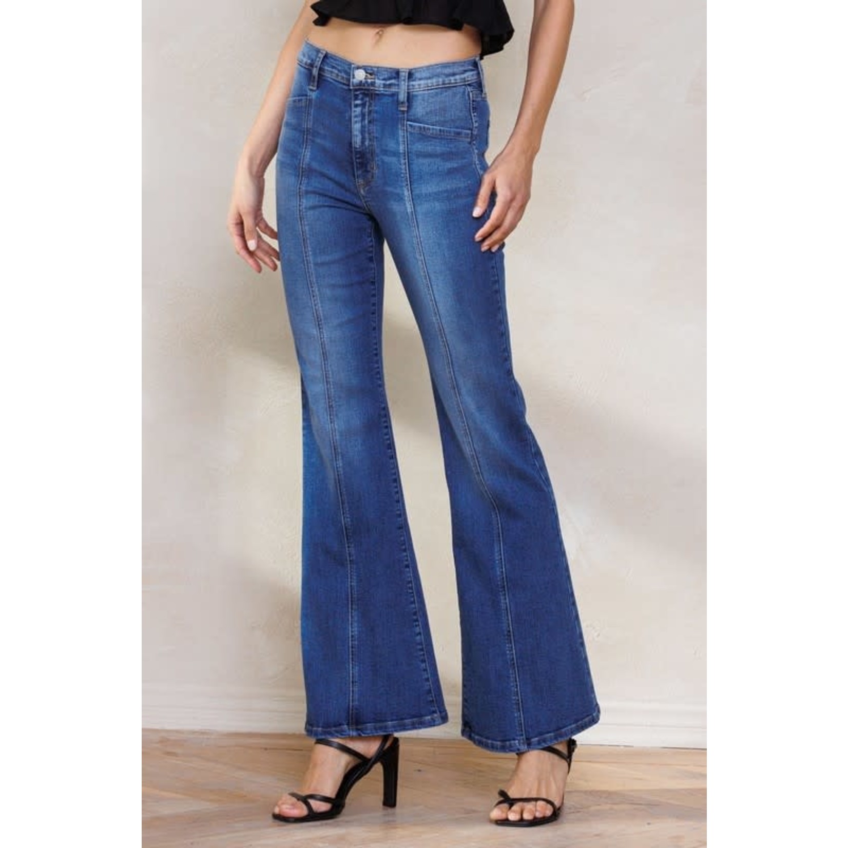 Blibea Womens Flare Jeans Front Seam High Waist Button Closure