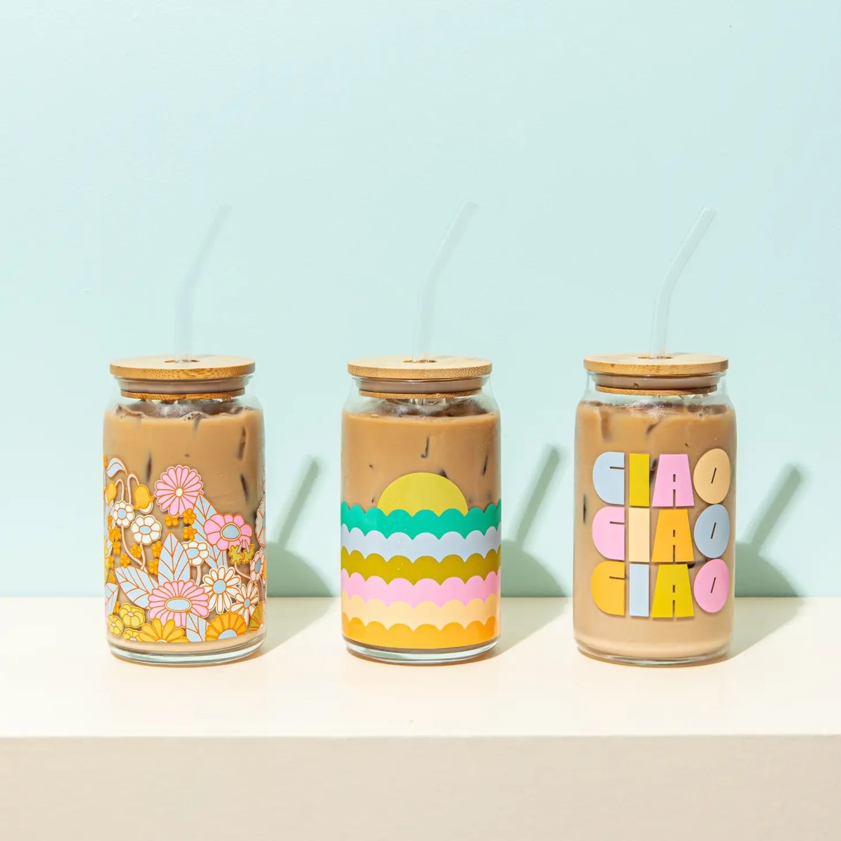 Beer Can Glass w/ Bamboo Lid - Spring Flowers - Cleo + Kin