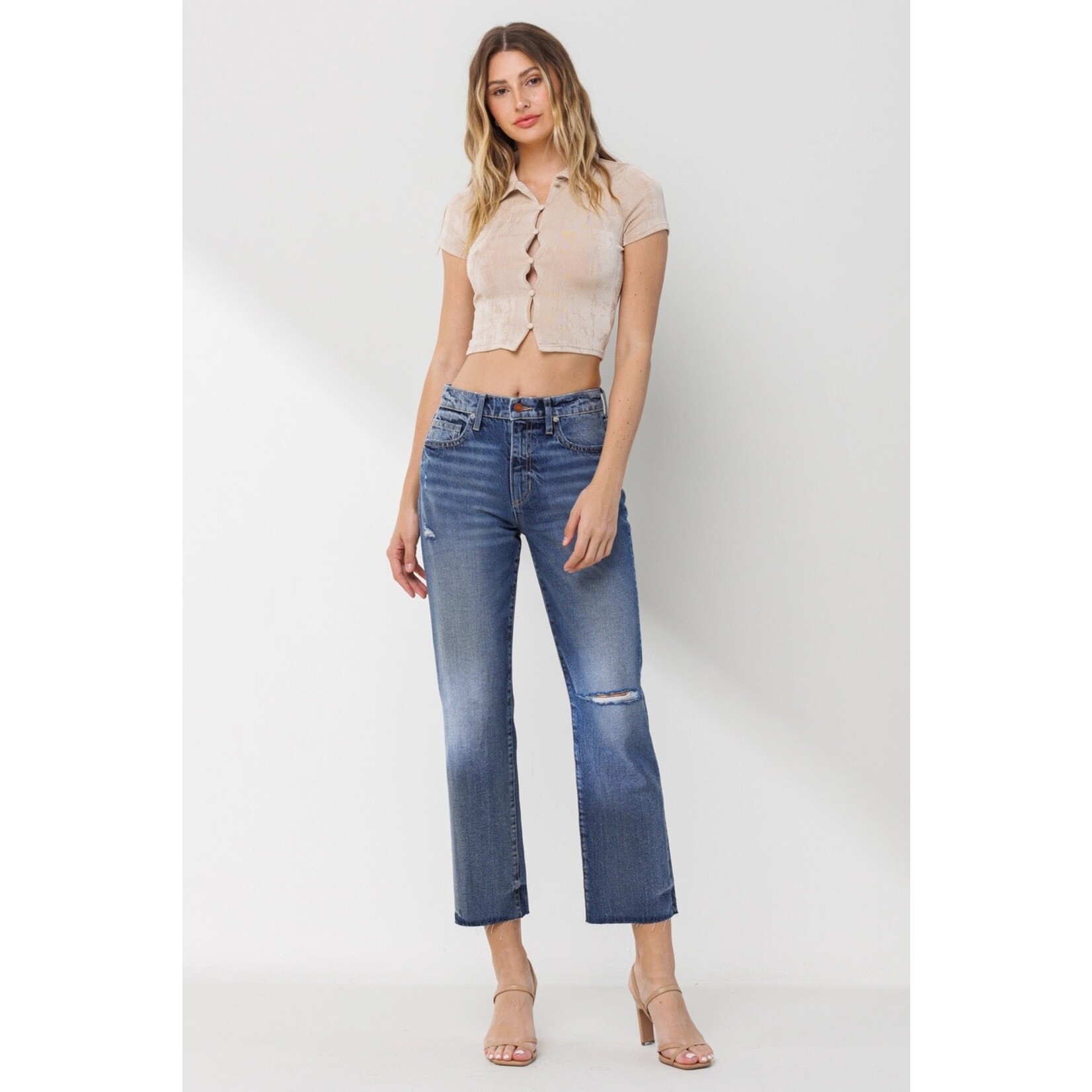 Sneak Peek Julia Distressed Straight Leg Denim