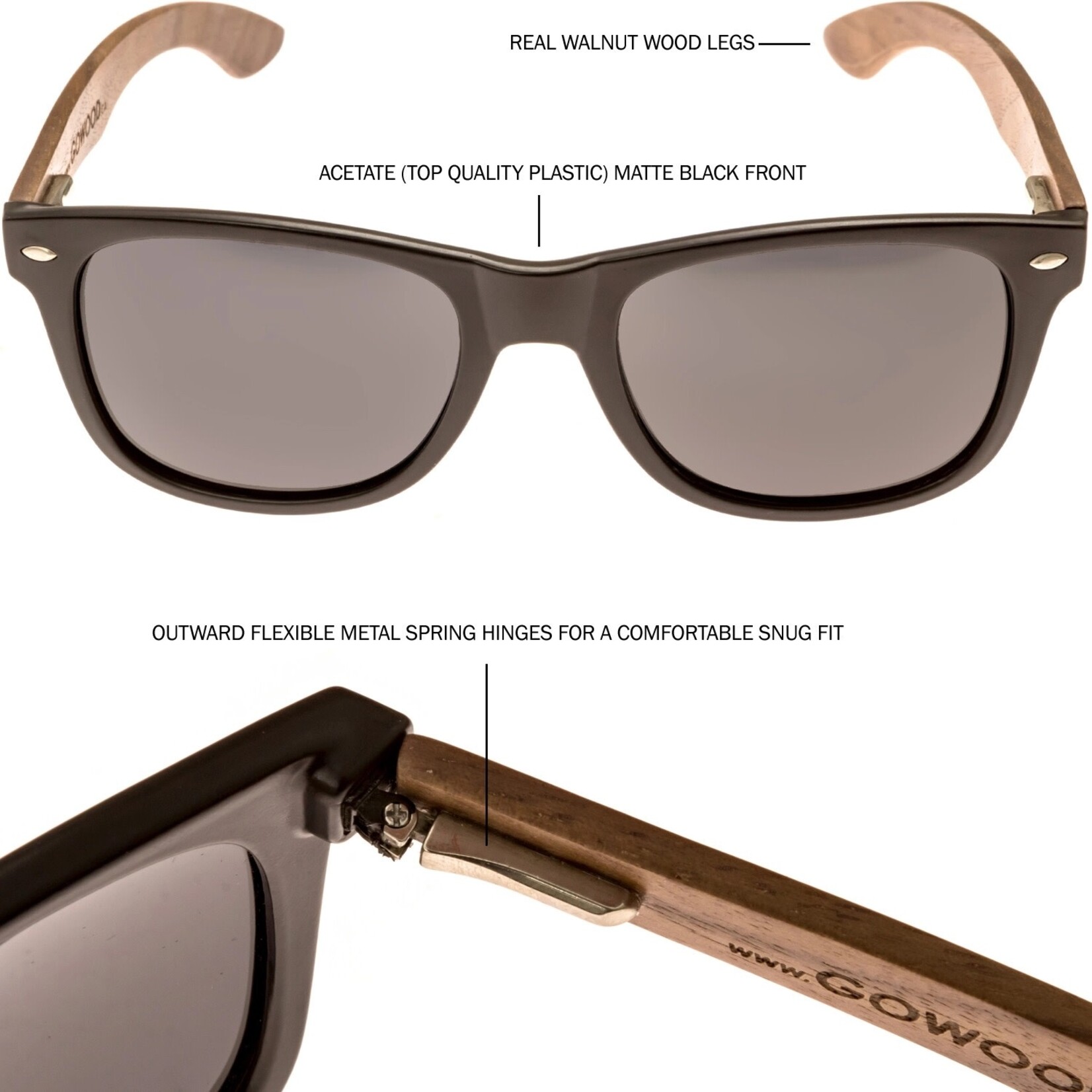 Go Wood Walnut Wood Sunglasses - Black Polarized Lenses