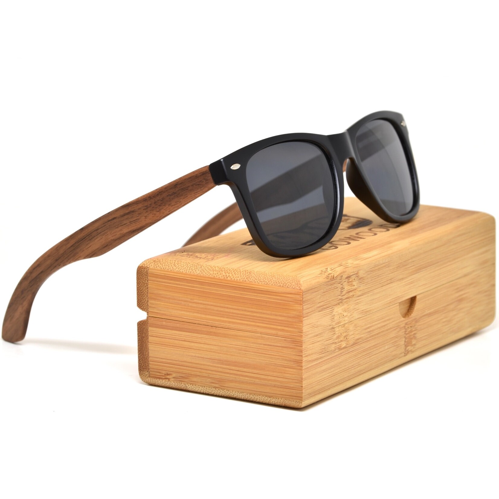 Go Wood Walnut Wood Sunglasses - Black Polarized Lenses