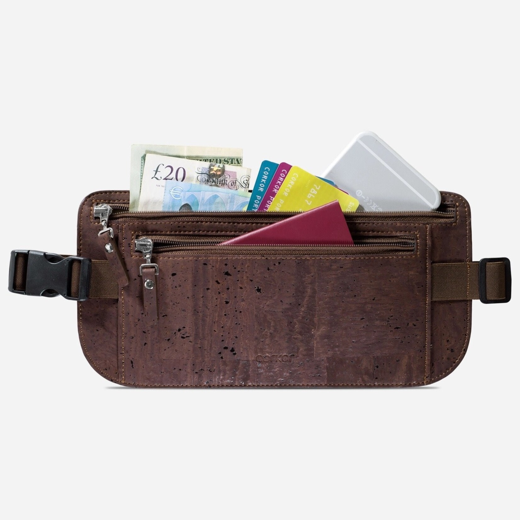 Corkor Travel Money Belt Slim Passport Holder - Brown