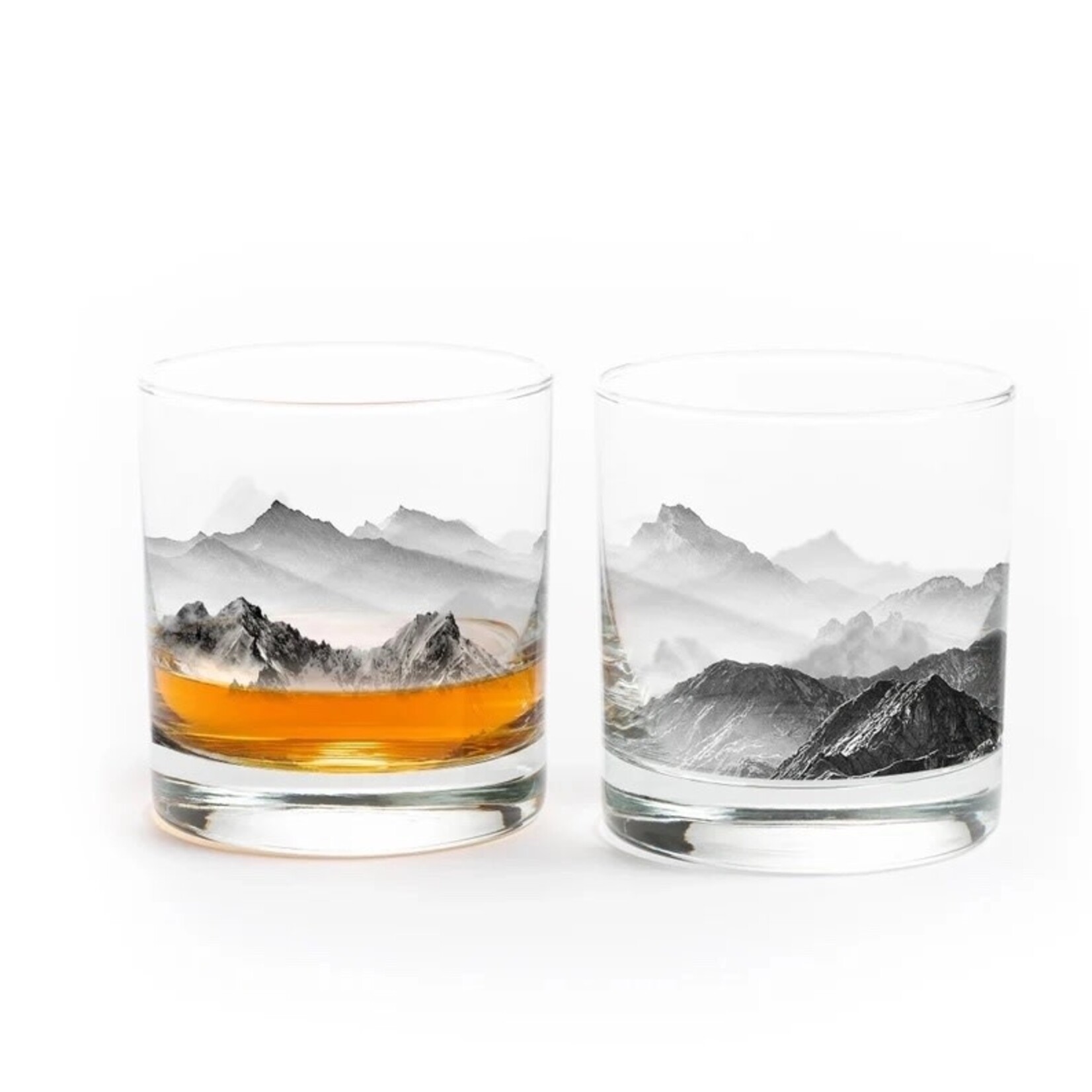 Black Lantern Mountains and Clouds Whiskey Glasses - Set of 2