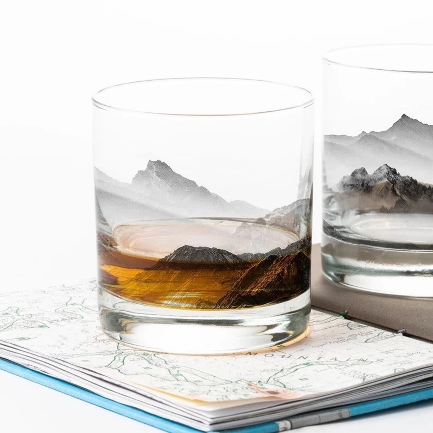 Black Lantern Mountains and Clouds Whiskey Glasses - Set of 2