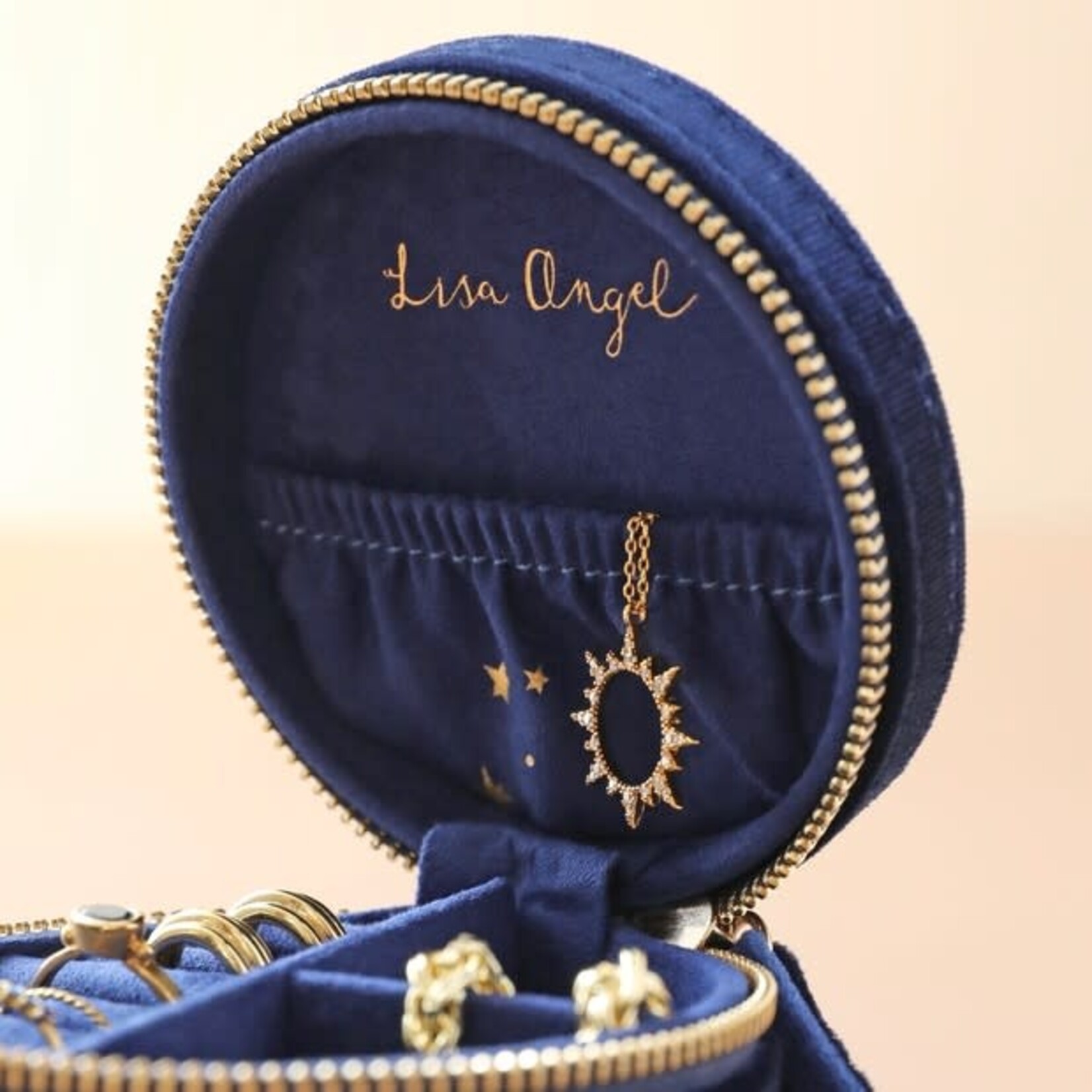 Lisa Angel Navy Starry Night Printed Velvet Jewelry Round