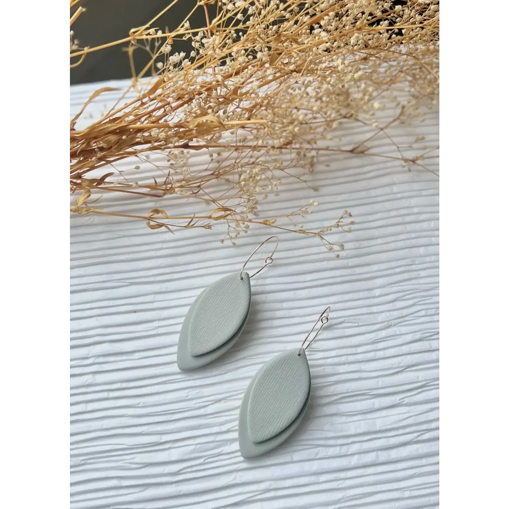 Ethereal Clay Double Leaf Textured Earrings