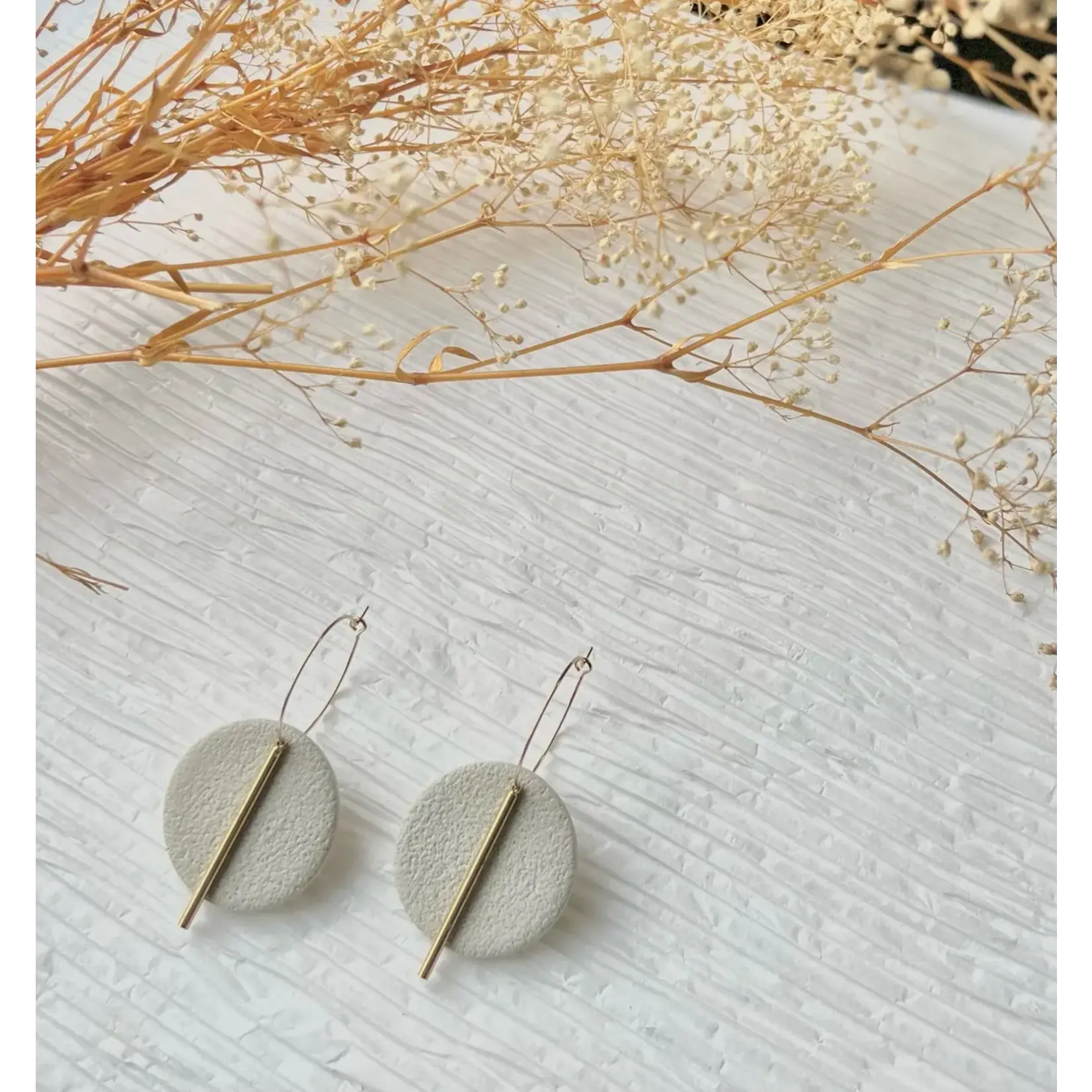Ethereal Clay Textured Disc and Bar Earrings