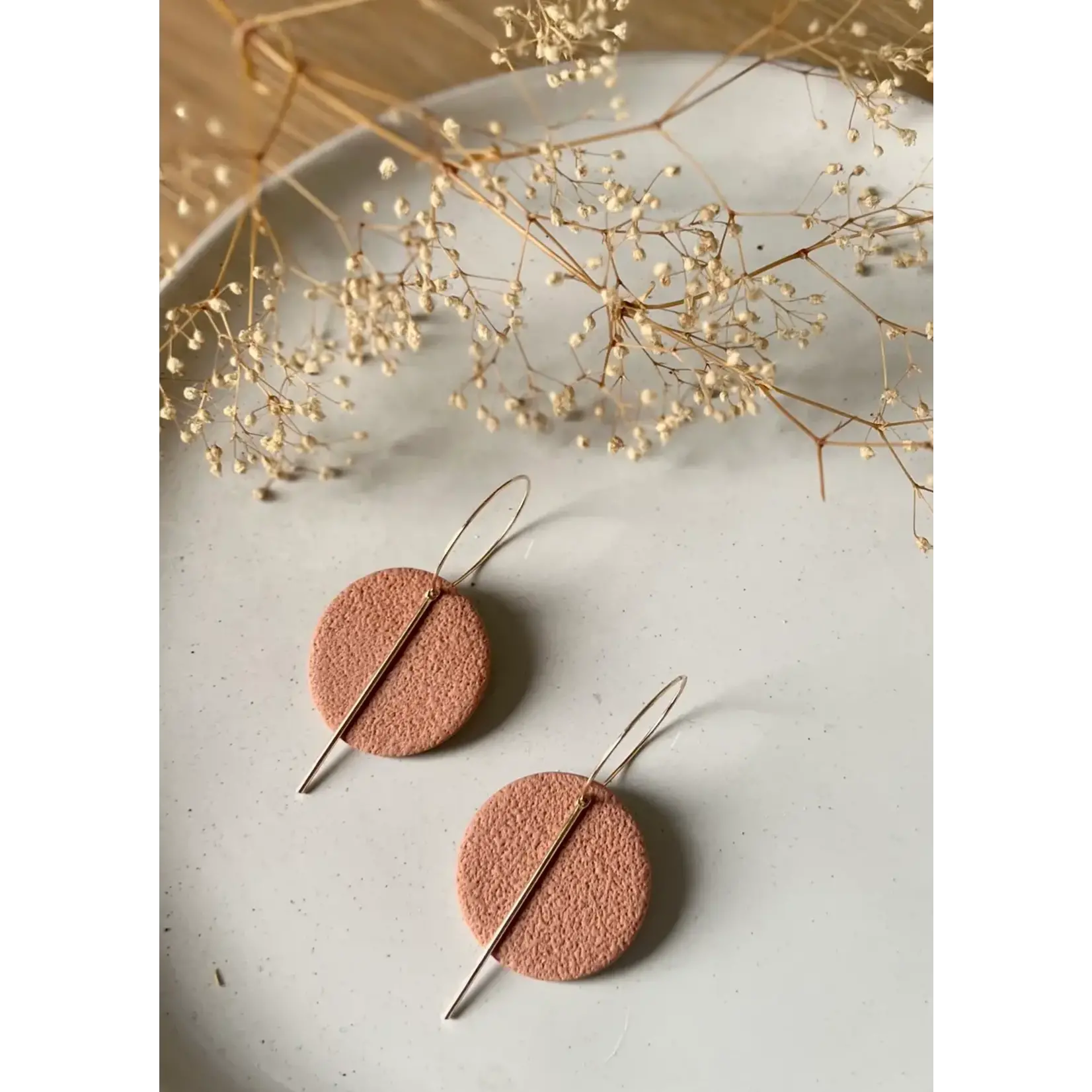Ethereal Clay Textured Disc and Bar Earrings