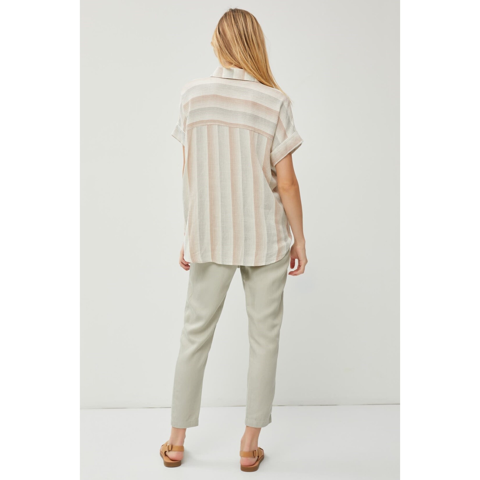 Be Cool Drew Striped Dolman Short Sleeve Button Down