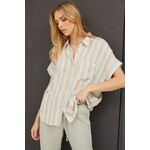 Be Cool Drew Striped Dolman Short Sleeve Button Down