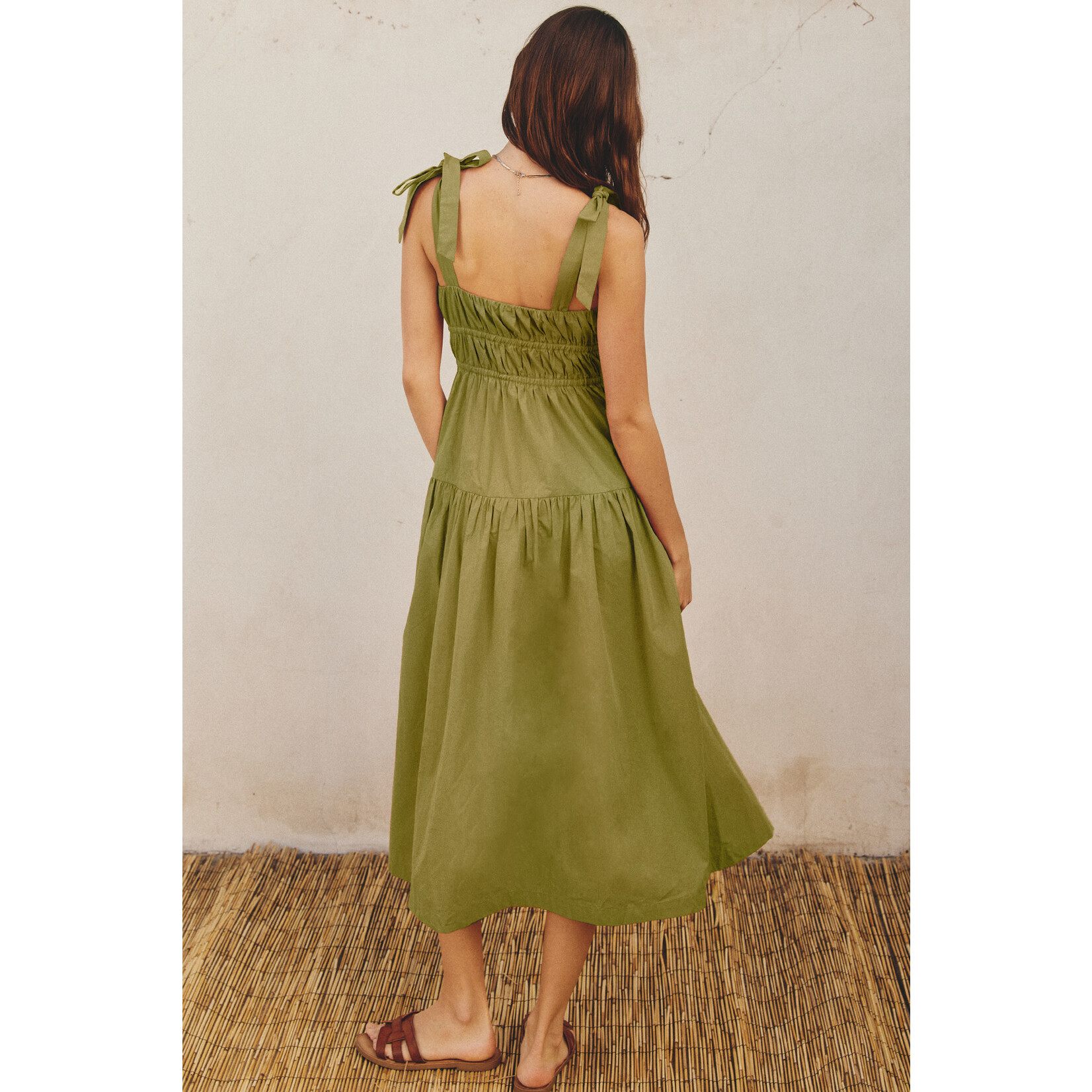 Arabella Cotton Shirred Flare Midi Dress