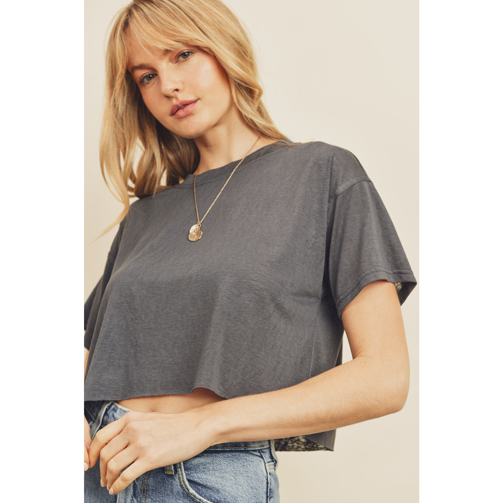 Rylee Cropped Raw Hem Tee