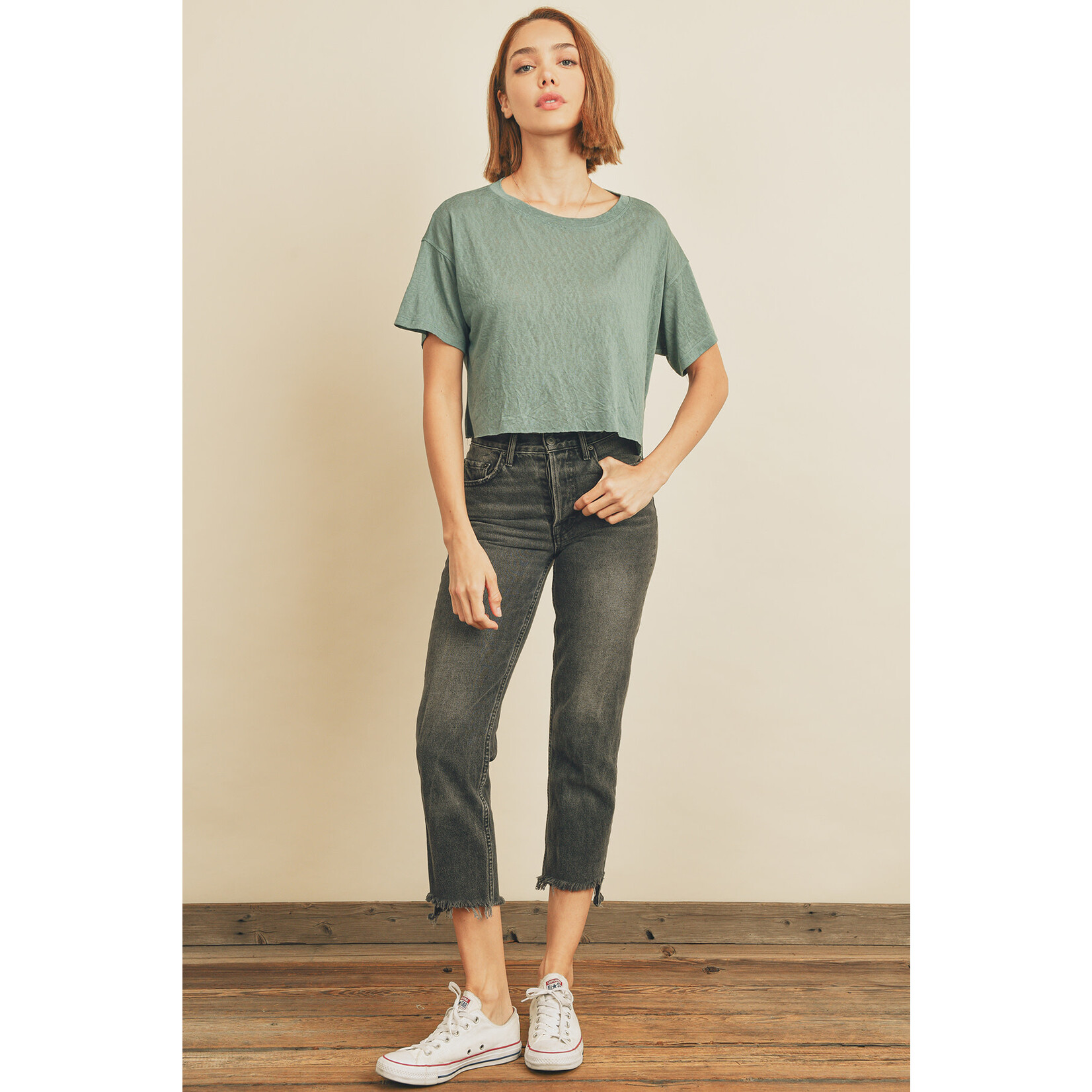 Rylee Cropped Raw Hem Tee