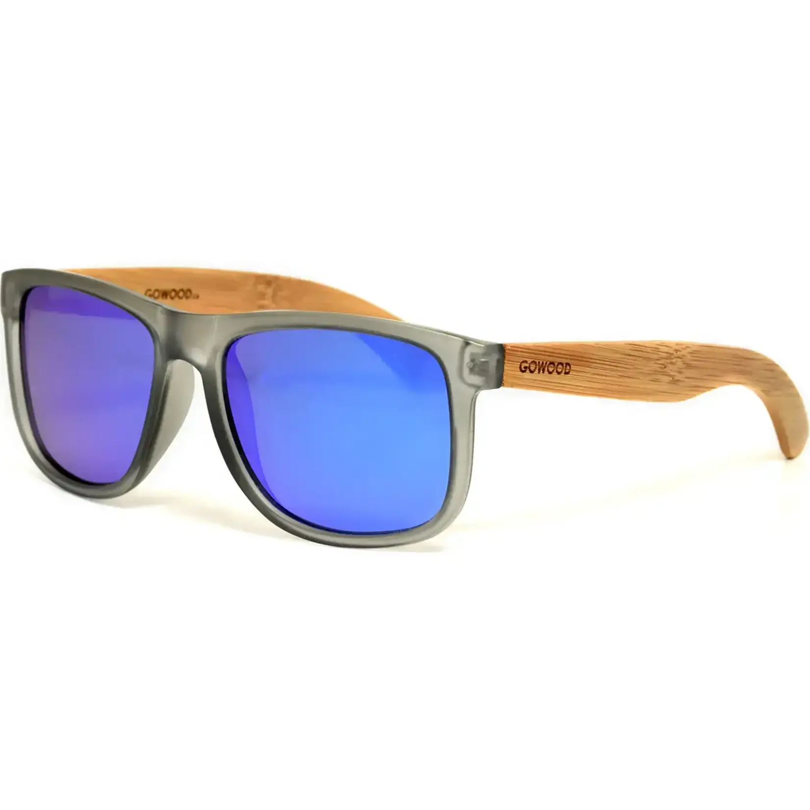 Go Wood Square Bamboo Wood Sunglasses with Blue Polarized Lenses