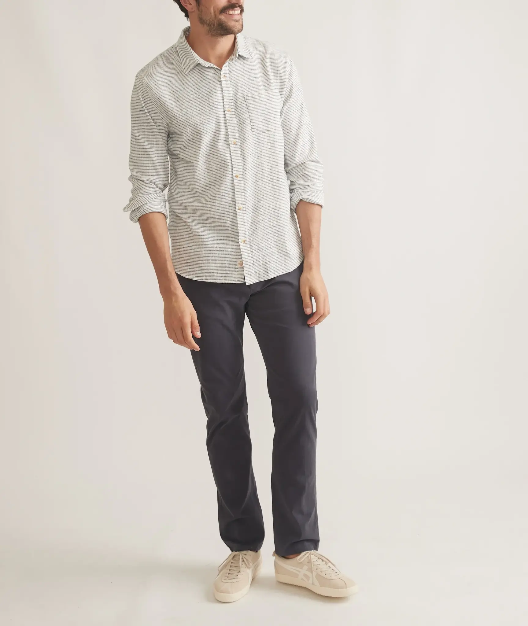 Jasper Stretch Selvage Long Sleeve Shirt - Natural Stripe