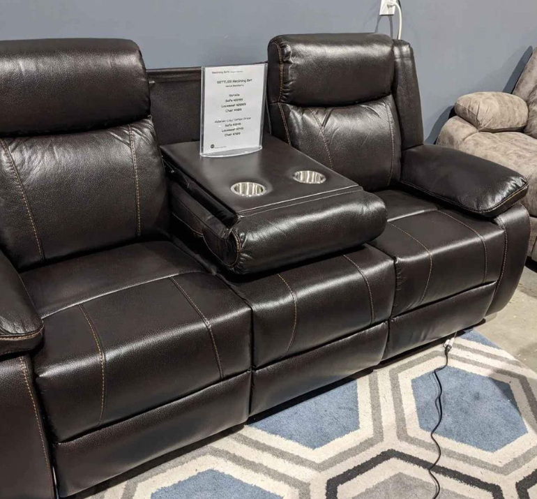 Settler Reclining Set Fabric Sofa with drop down Console Blackberry