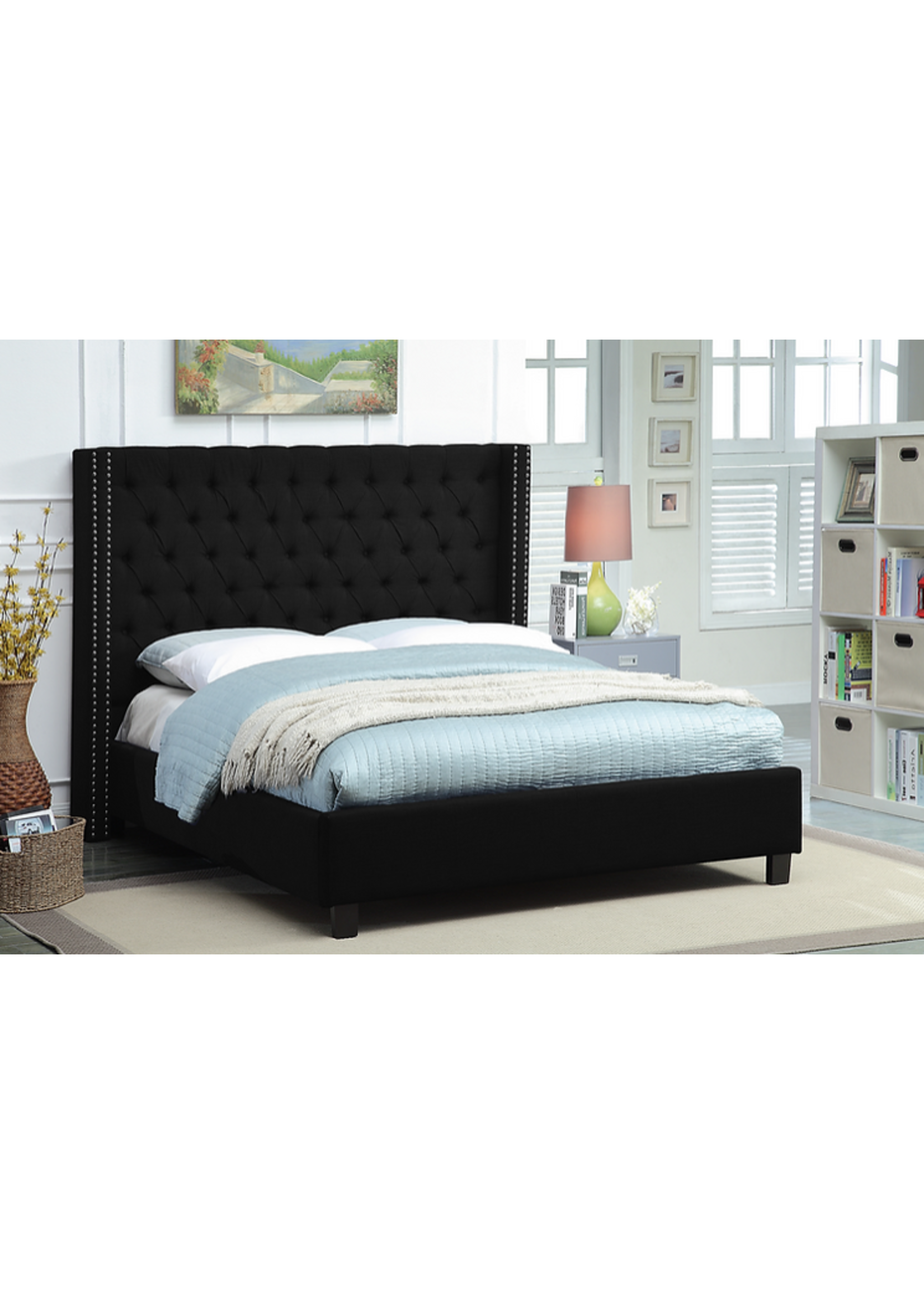 The Victoria- King Fabric Wing Bed Deep Button Tufting Nailhead Details