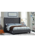 The Comox King Charcoal Grey Wing Bed Deep Button Tufting Nailhead Details