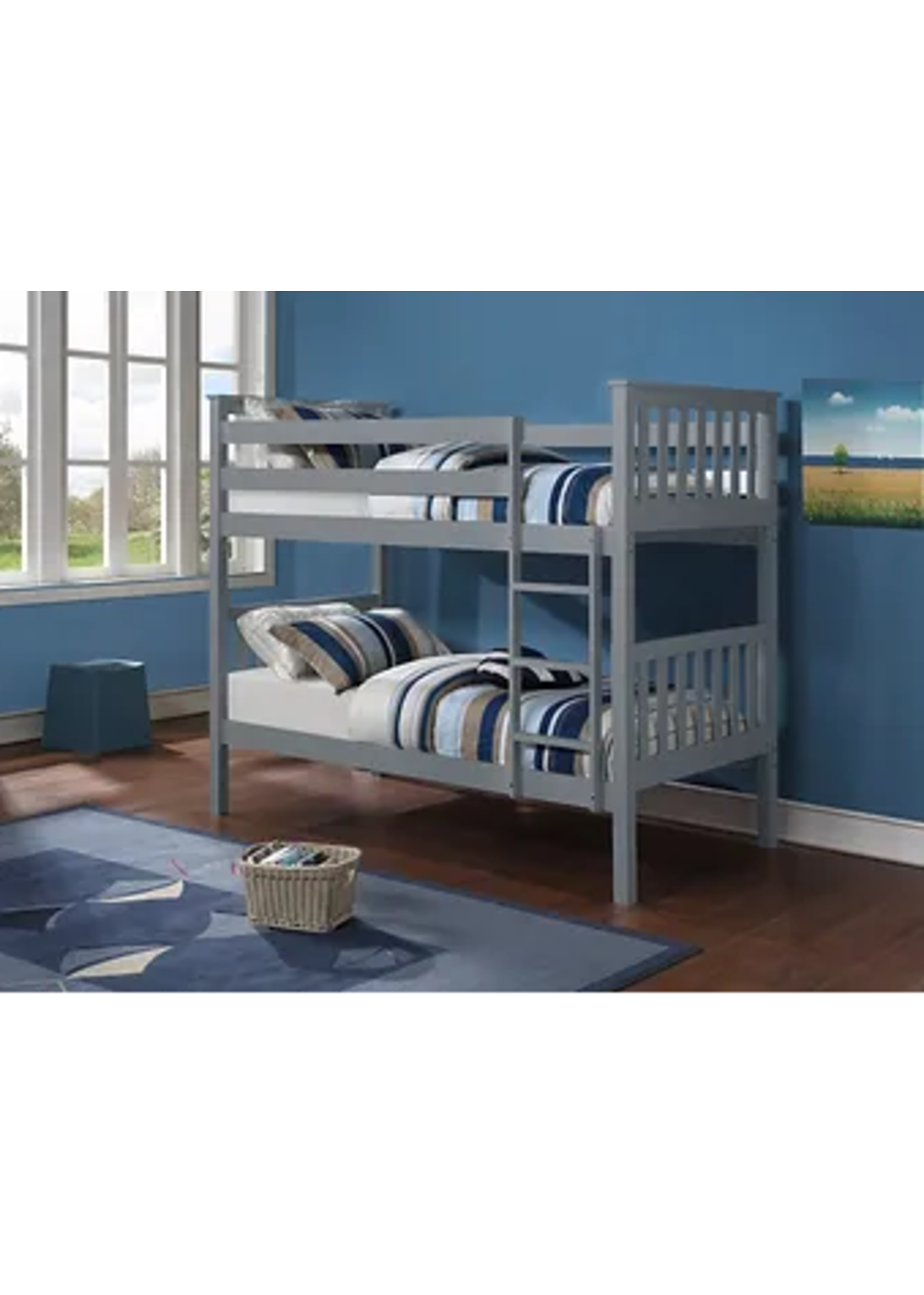 The Nanaimo Twin Over Twin Bunk Bed Grey Converts into Two Twin Beds