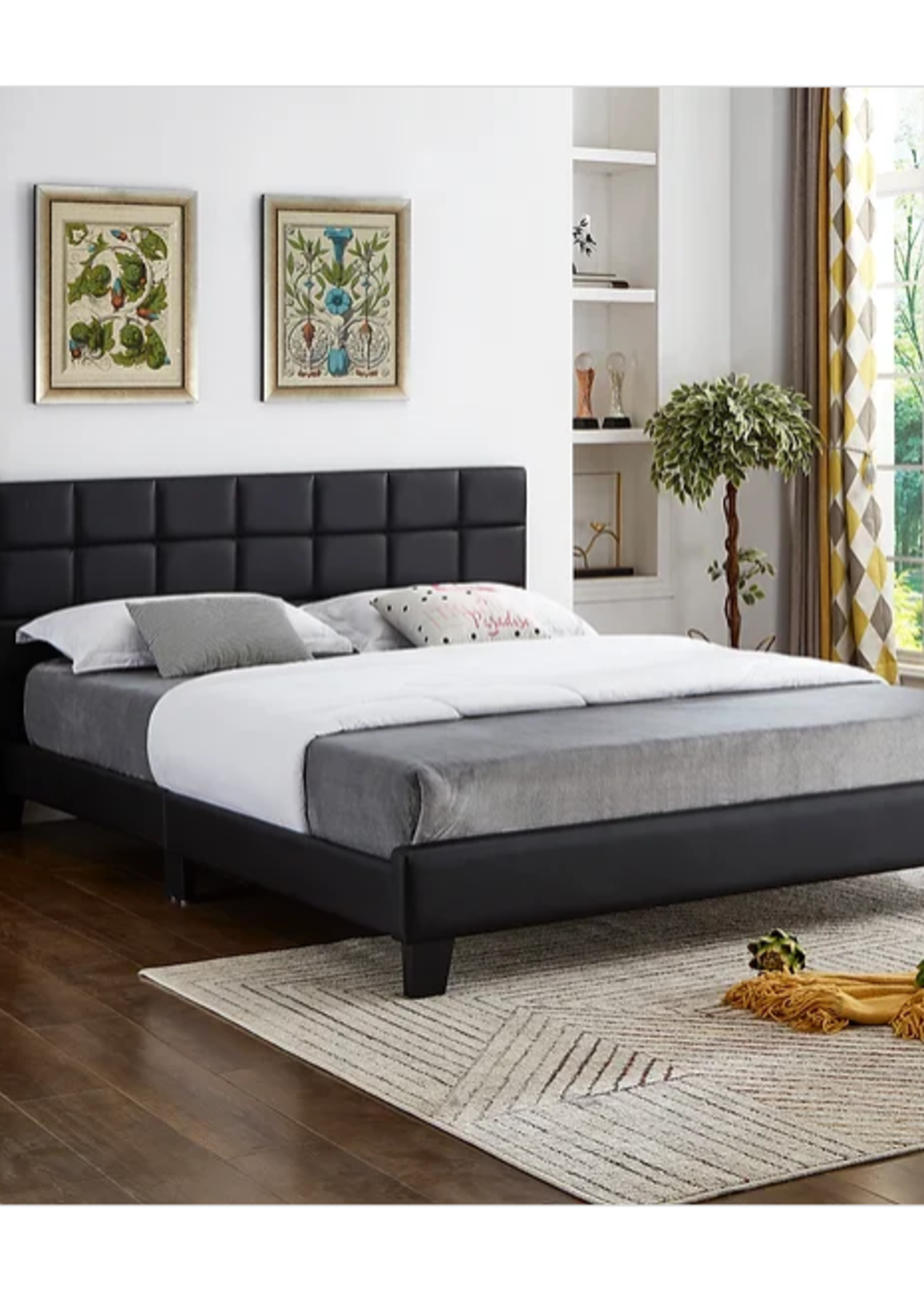 The Duncan Double Black PU Bed with Padded Headboard