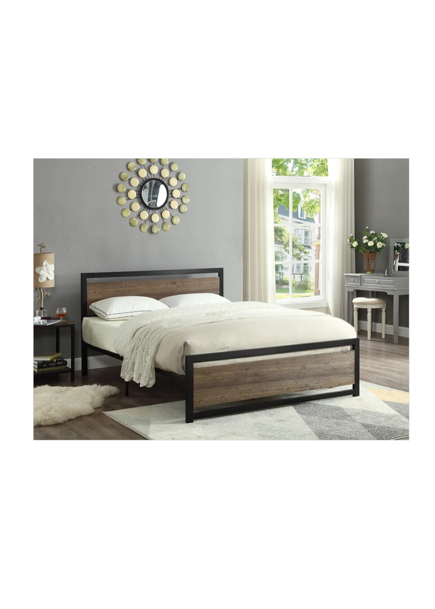 The Alberni Single Wood Panel Bed with Steel Frame