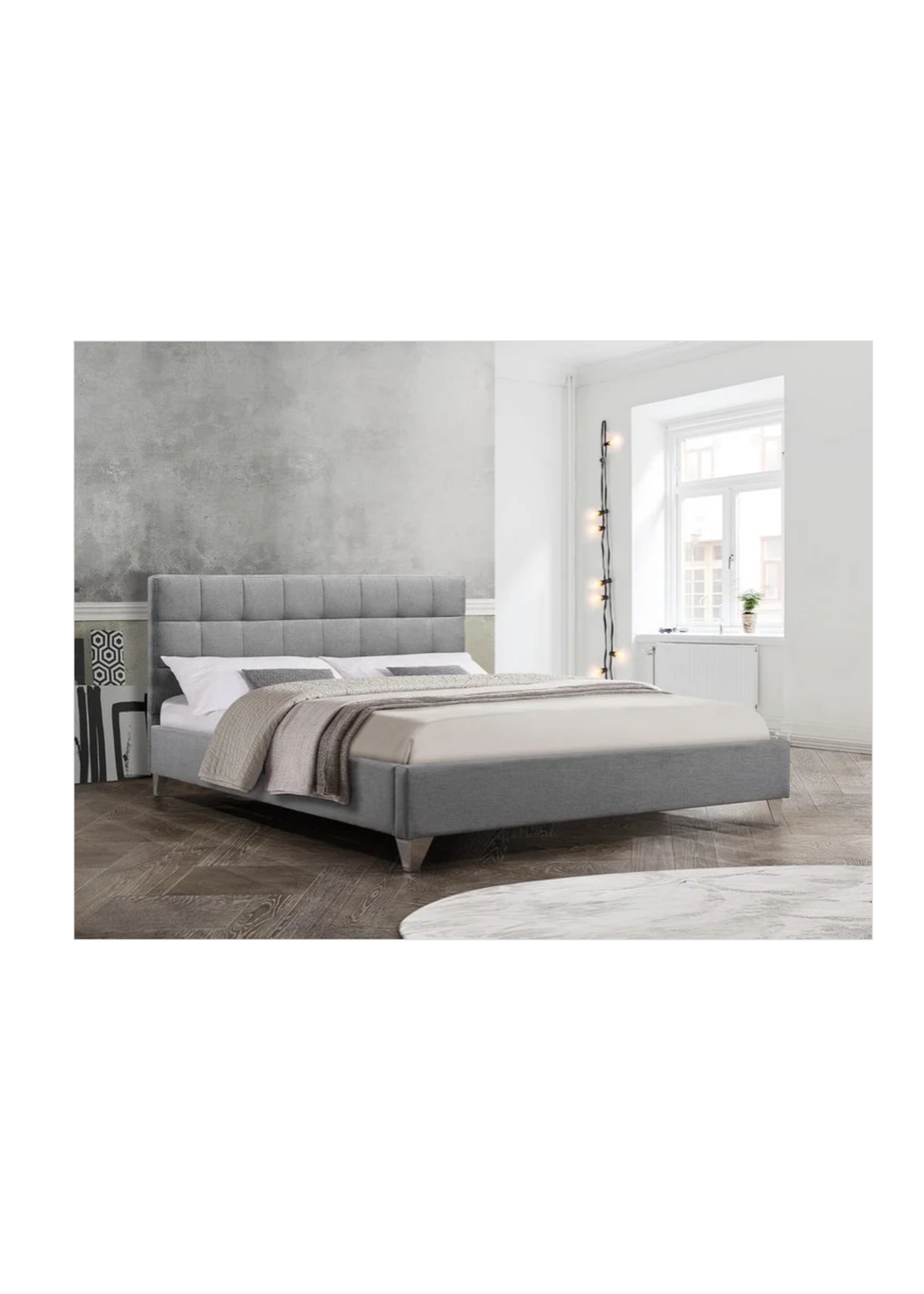 The Sooke Double Grey Upholstered Bed with Chrome Legs
