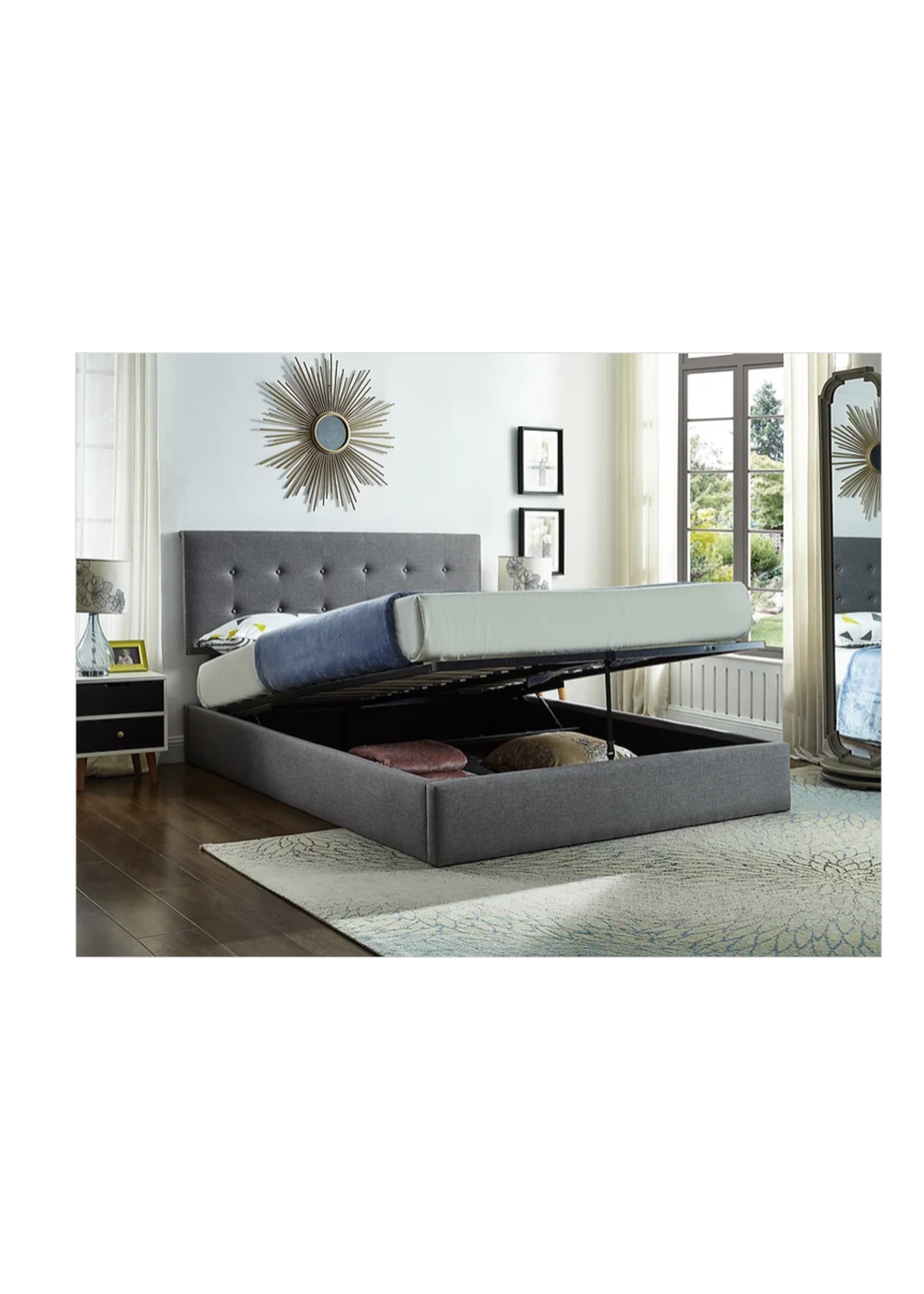 The Shawnigan Double Storage Bed Grey Fabric with Hydraulic Lift
