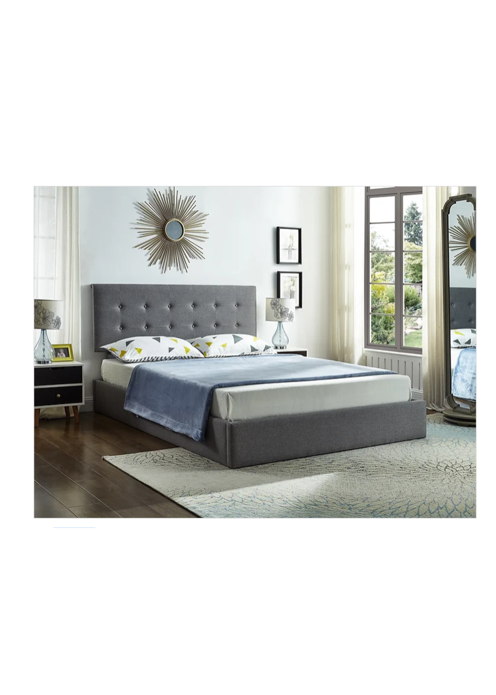 The Shawnigan Double Storage Bed Grey Fabric with Hydraulic Lift