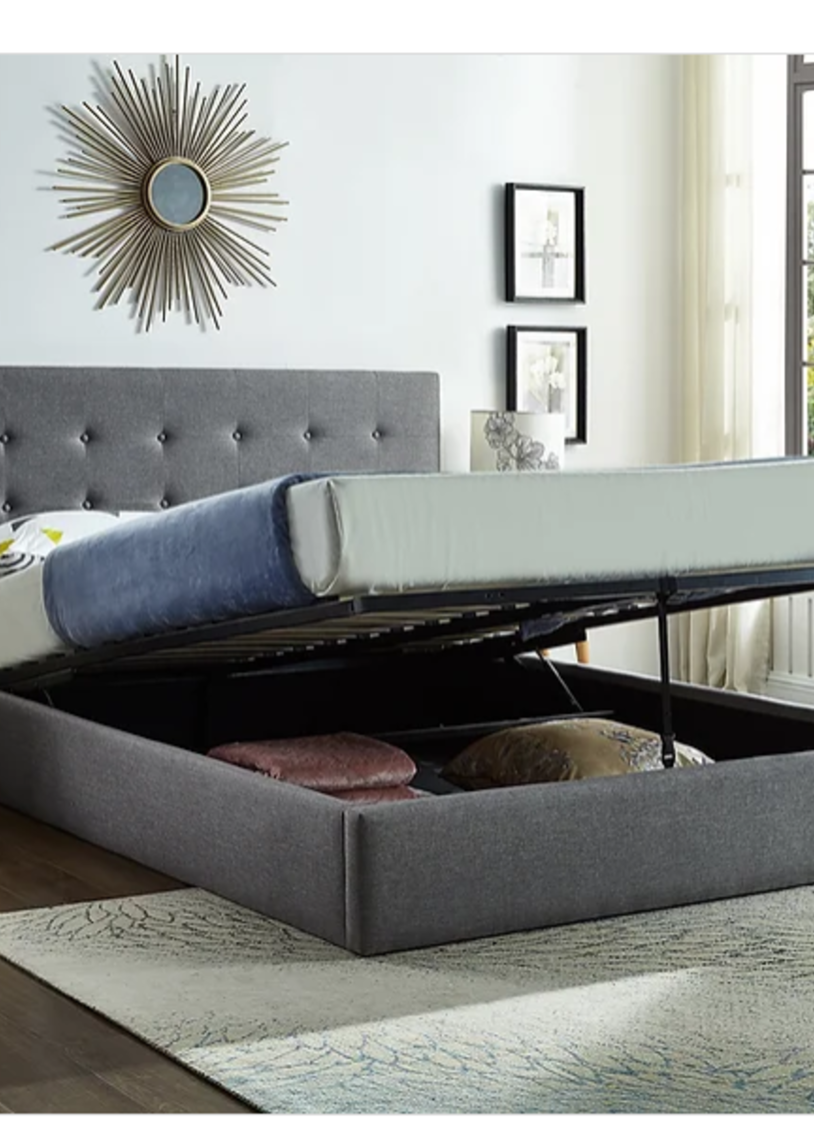 The Shawingan Queen Storage Bed Grey Fabric with Hydraulic Lift