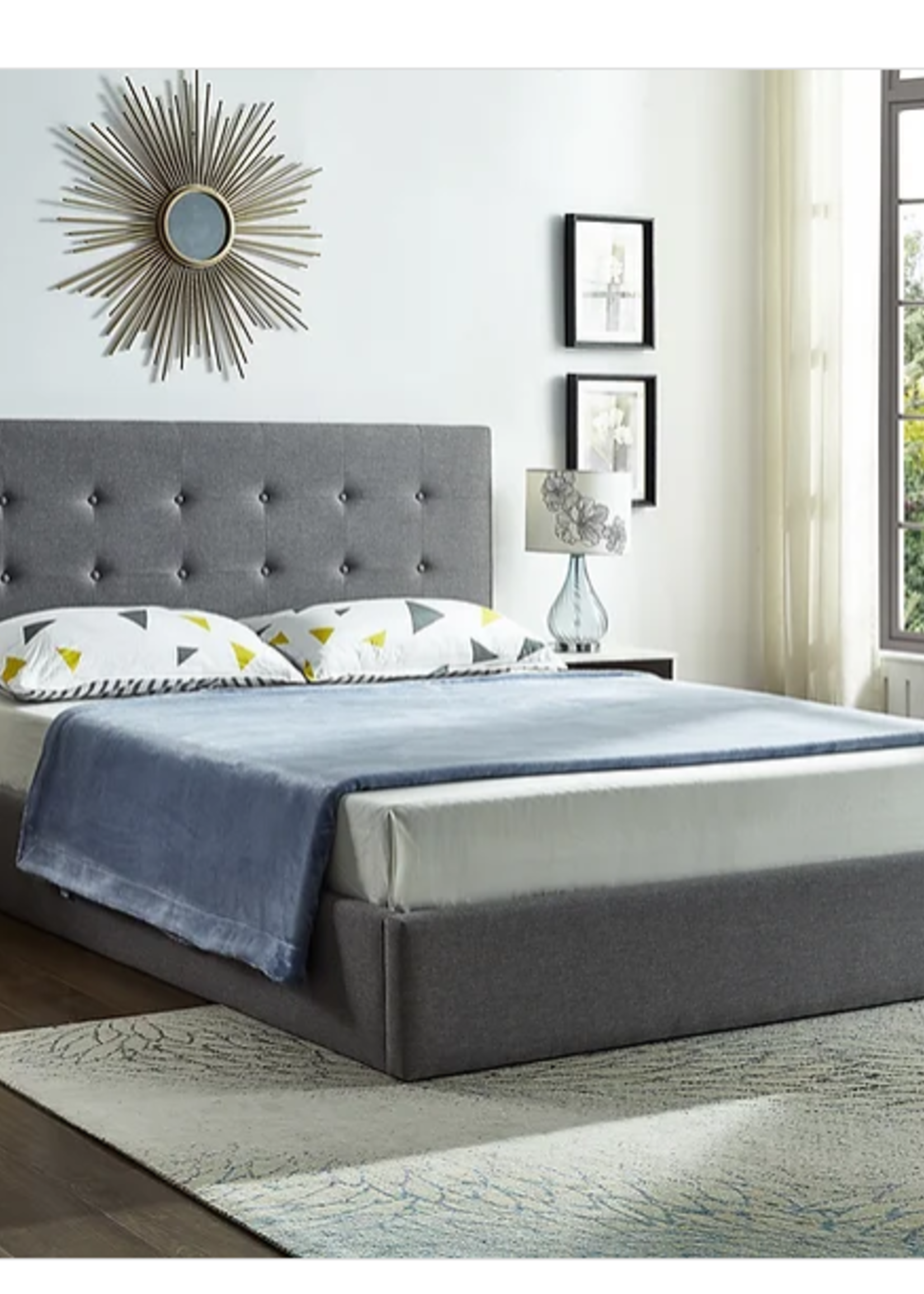 The Shawnigan King Storage Bed Grey Fabric with Hydraulic Lift